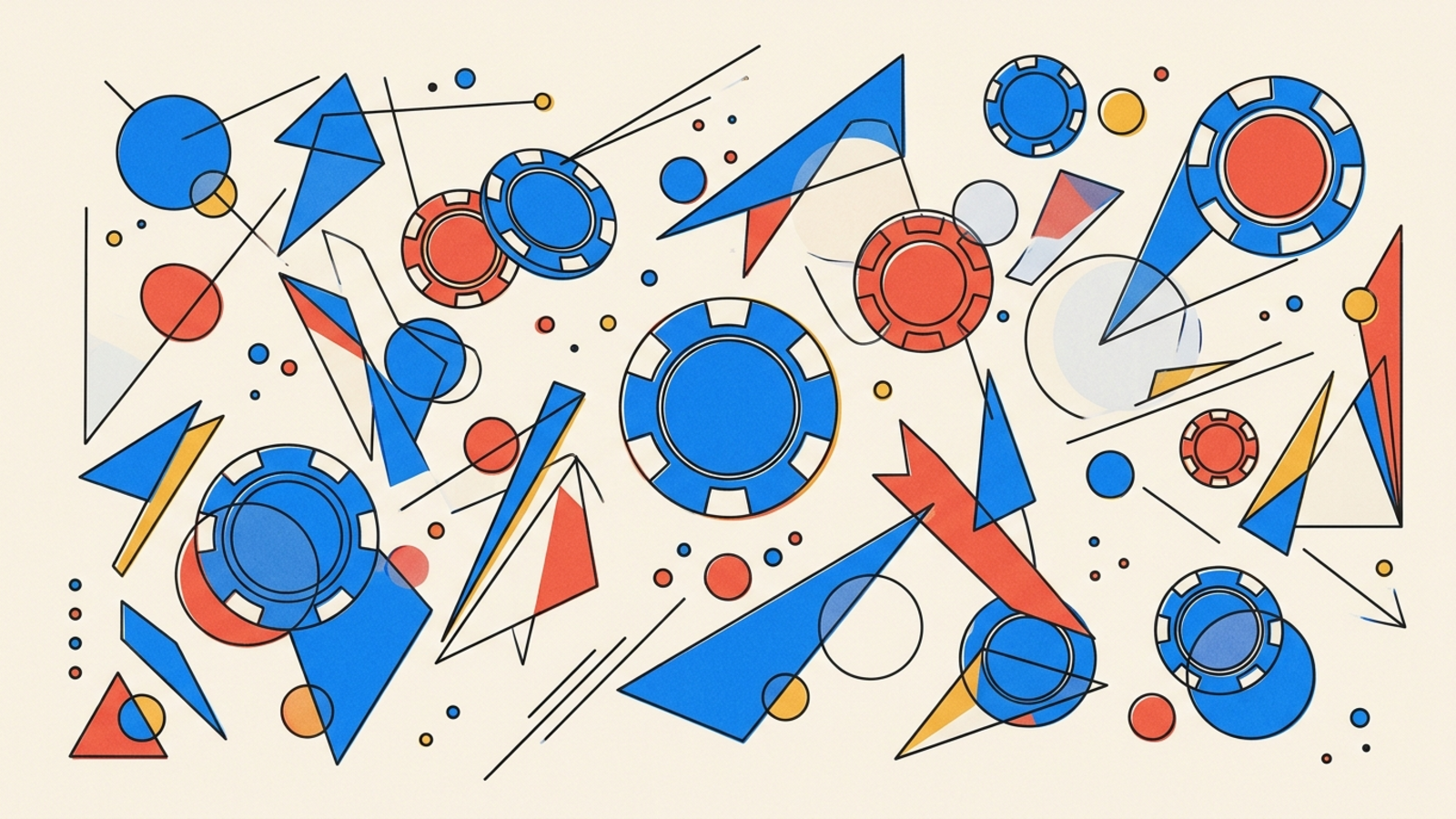 Abstract geometric composition in Kandinsky Bauhaus style — circles, triangles, and lines on warm paper background.